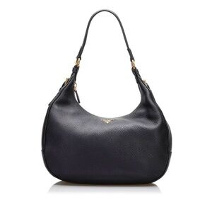 Prada Black Pebbled Leather Hobo with Gold Hardware